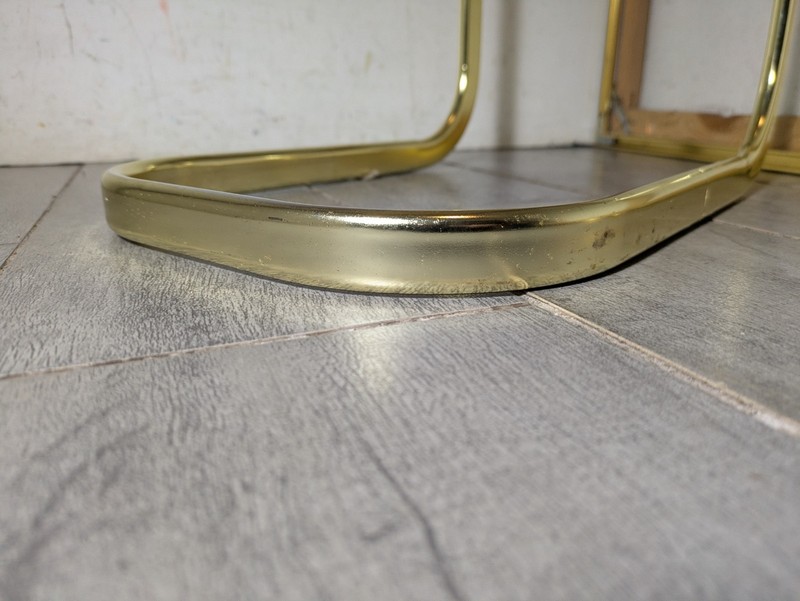 Vintage MCM Milo Baughman Style Brass Tone Cantilever Table Glass Top K87 gallery
