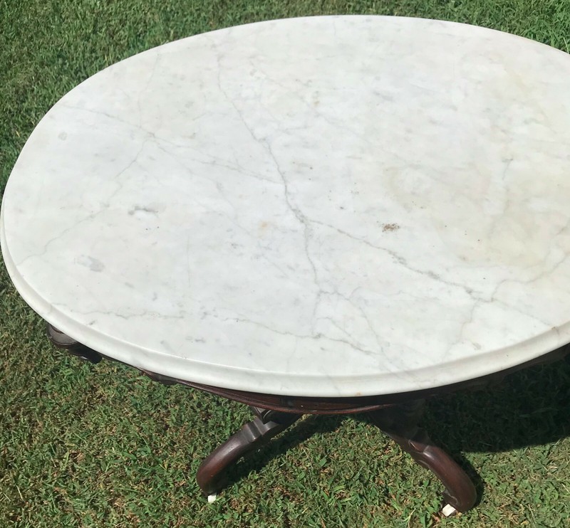 Rosewood Carved Oval Marble Top Center Table / Parlor Table (PRT92) gallery