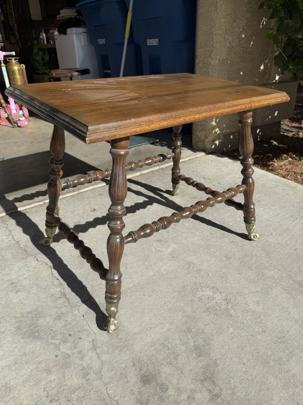 Antique Parlor Table- With Green Glass Ball Claw Feet