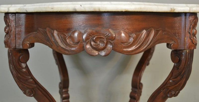 Antique Parlor Table, Victorian Marble Top Carved Hall Table #21332 gallery