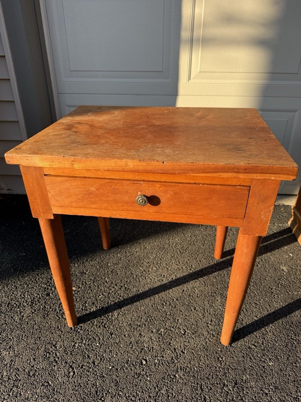 Antique Primitive Farmhouse Side Table w Drawer Split Top Solid Wood Restoration