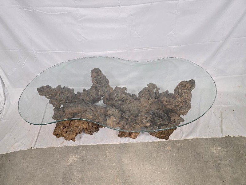 Vintage Root Coffee Table with Glass Top