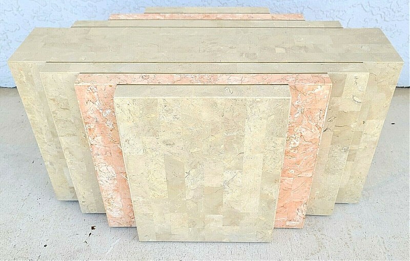 MCM MAITLAND SMITH 2 Tone Tessellated Stone Brass Inlay Coffee Cocktail Table gallery