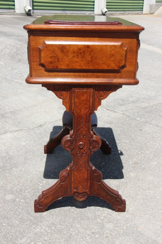 Gorgeous Burl Walnut Victorian Sewing Vanity Table with Carved Sides ~ Ca.1870 gallery