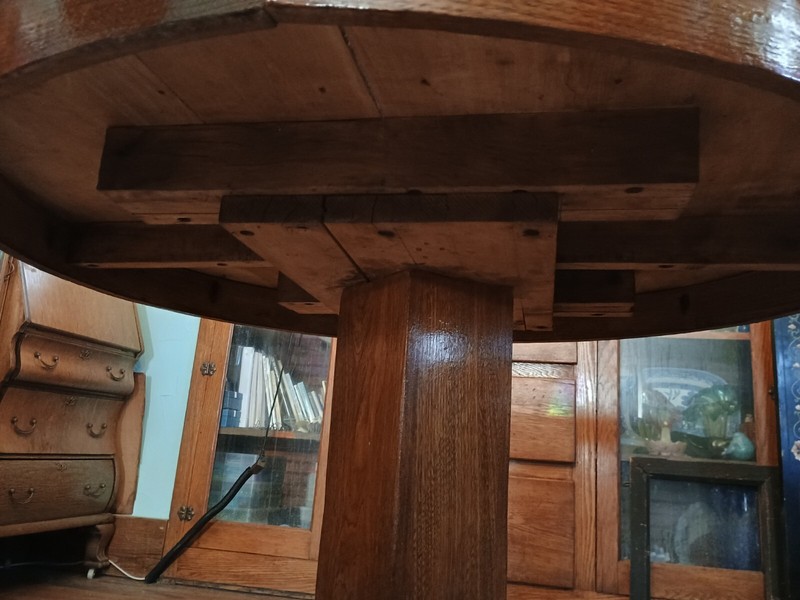 Antique Round Oak Lion Claw Foot Table 42" Dia 29" High gallery