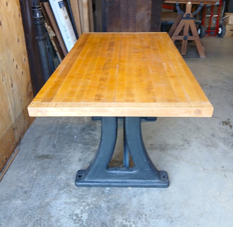 Antique Kitchen Island Work Desk Table Maple Top w Iron Industrial Machine Base gallery