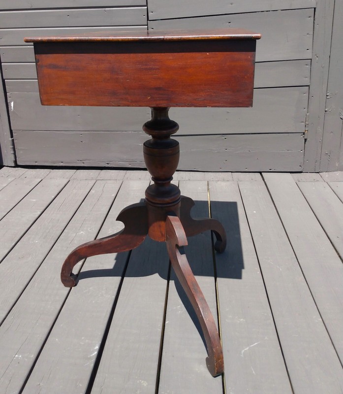 Antique Maple One Drawer Stand w 3 Splayed Scrolled Legs New England Style 1800s gallery