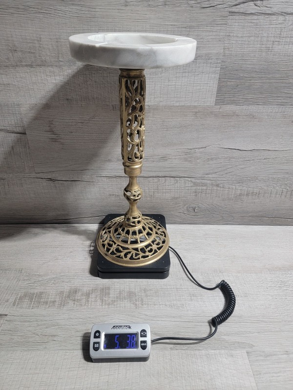 RARE Vintage Reticulated Solid Brass / Marble Top Freestanding Ashtray 17.5" gallery
