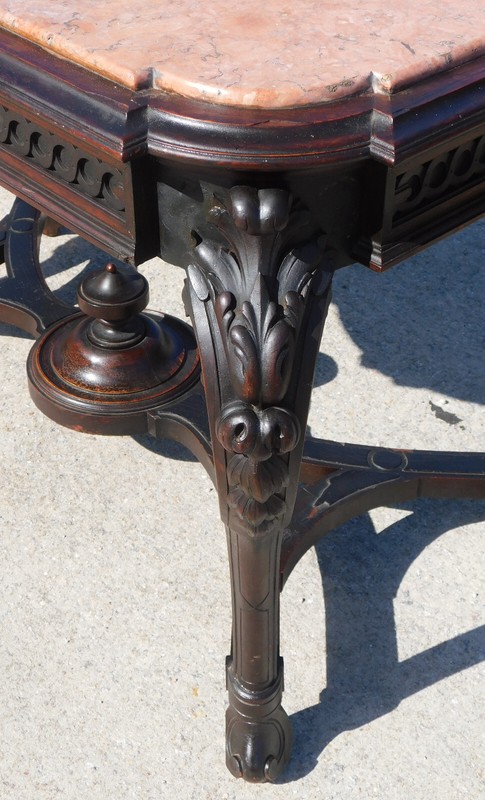 Victorian Rococo Library Table Salmon Colored Marble~~Rosewood gallery