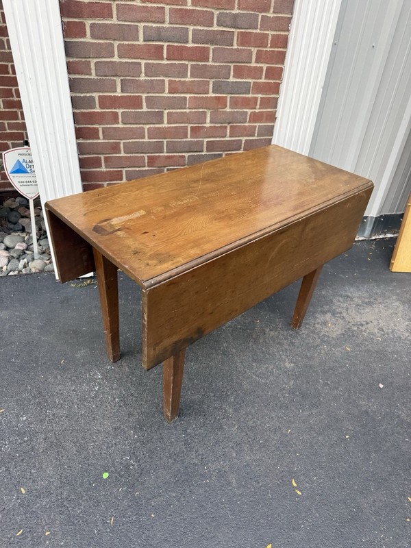 Antique Country Drop Leaf Table Solid Wood Farm Table Straight Leg See Pics