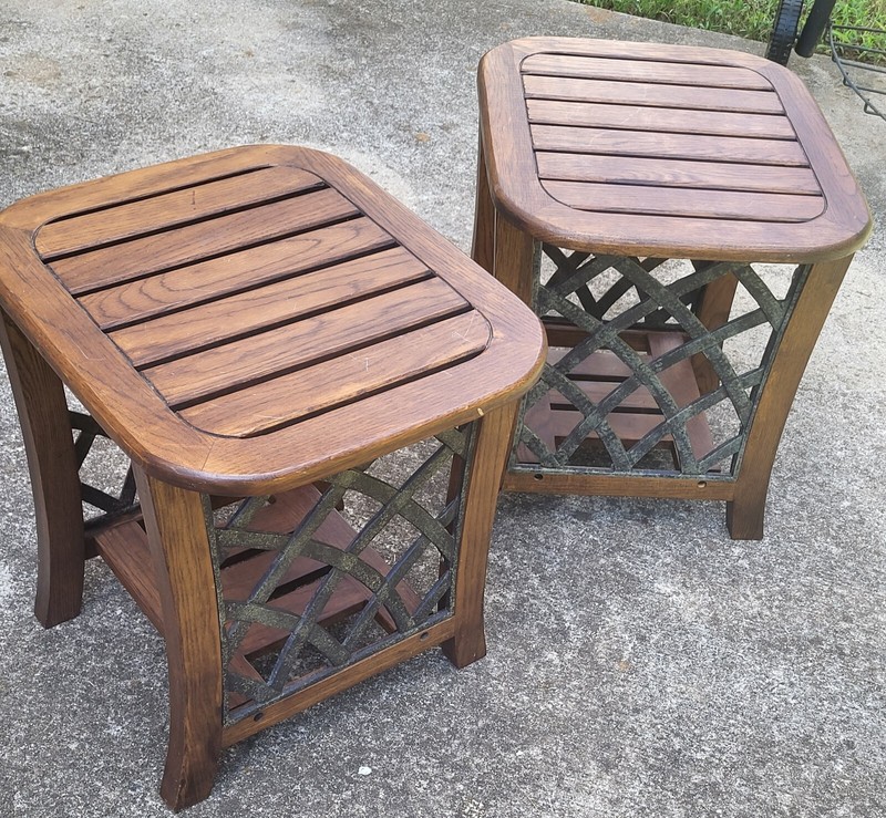 Side Tables, Antique wood and iron (Set Of 2), Vintage, Small Tables