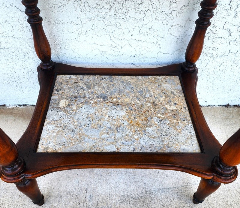 Theodore Alexander 2 Tier Mahogany & Marble Side Lamp Table With Pullout Top gallery