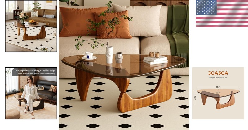 Coffee Table Modern Wood Glass Top Triangular Living Room Center Table gallery