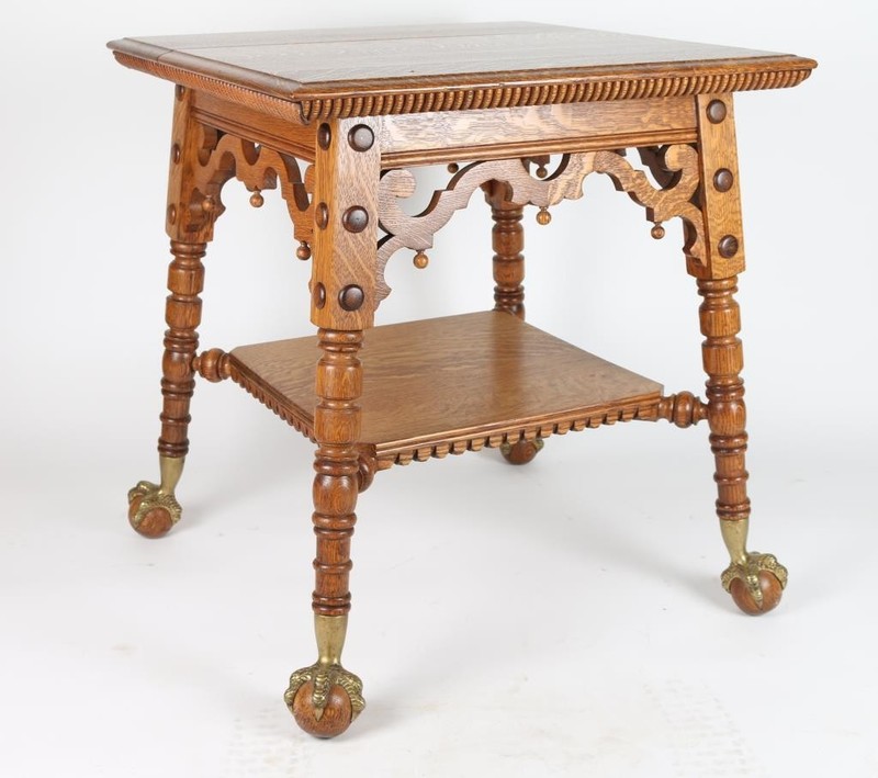 Victorian style glass ball claw footed edge Oak table, antique, mint, gorgeous!