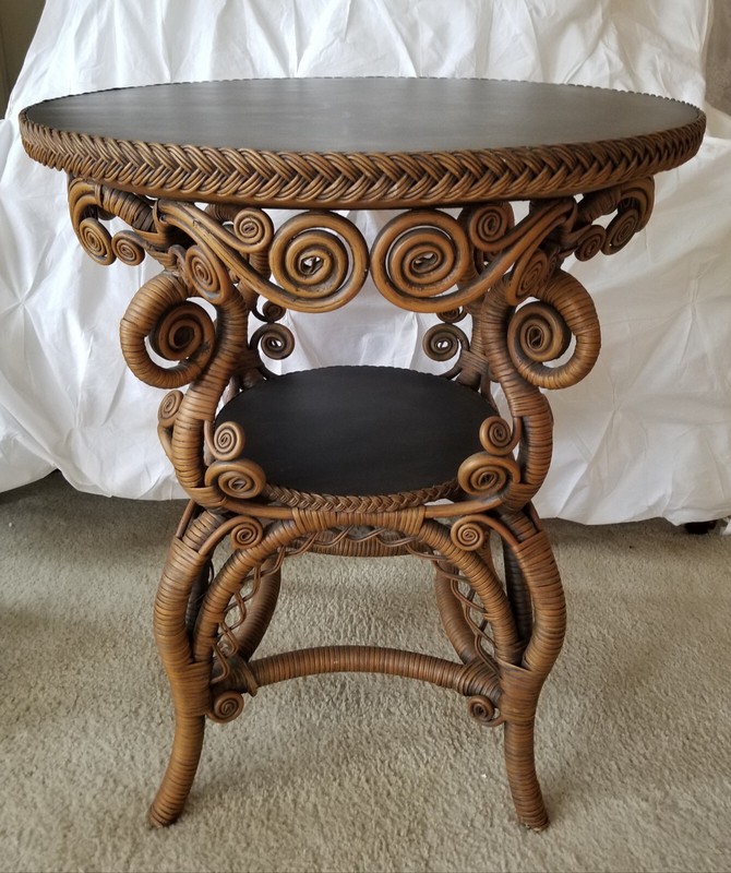 Set Antique Wicker Etagere ~ Victorian ~ Cabriole Legs~Round Side Table gallery