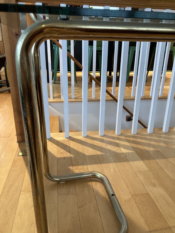 Vintage Mid Century modern Console Table with Brass Frame and Glass Top gallery
