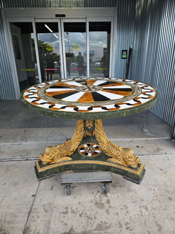 FABULOUS VINTAGE NEOCLASSICAL TESSELLATED MARBLE TABLE WITH DOLPHINS