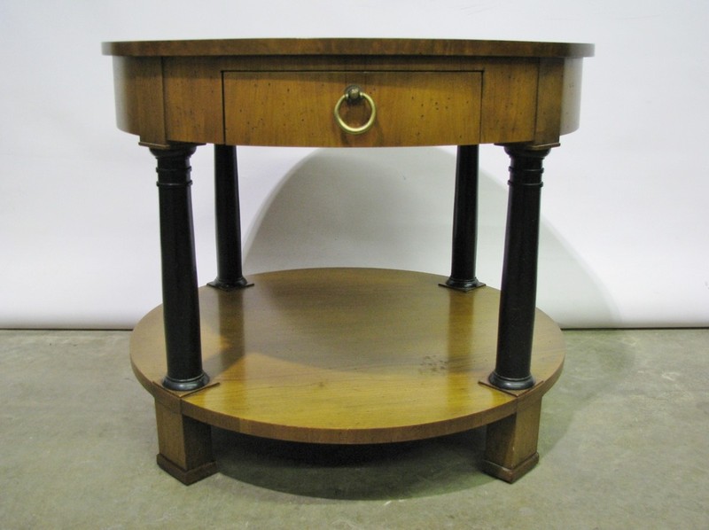 Baker Furniture Empire Style Lamp Table W/Sunburst Veneered Top & Ebonized Legs