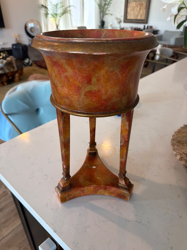 Theodore Alexander Regency Jardiniere Tripod Plant Stand Polychrome Tortoise