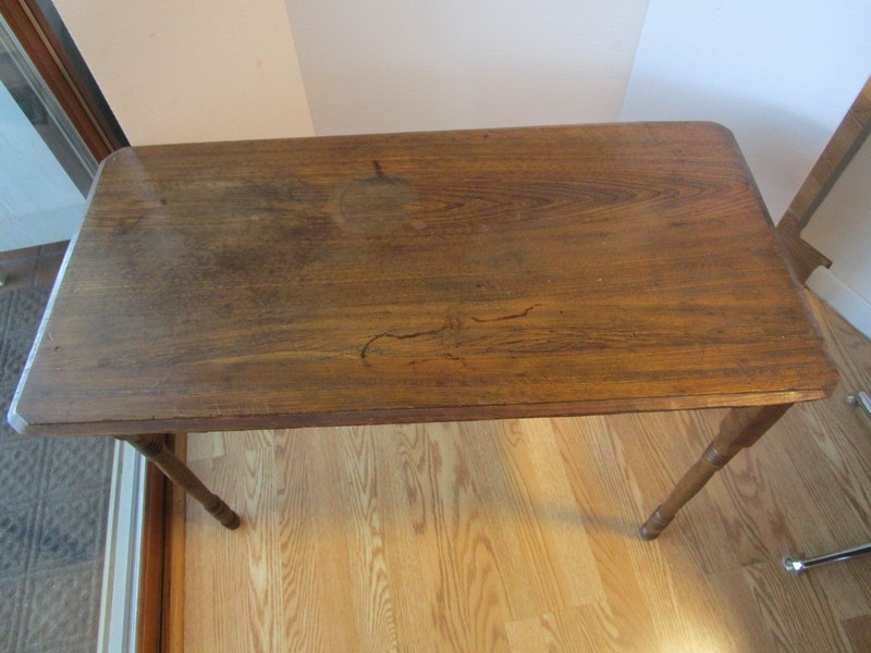 Antique American Wood Folding Working Sewing Accent Table w/ ruler 35.75”w 1900s gallery