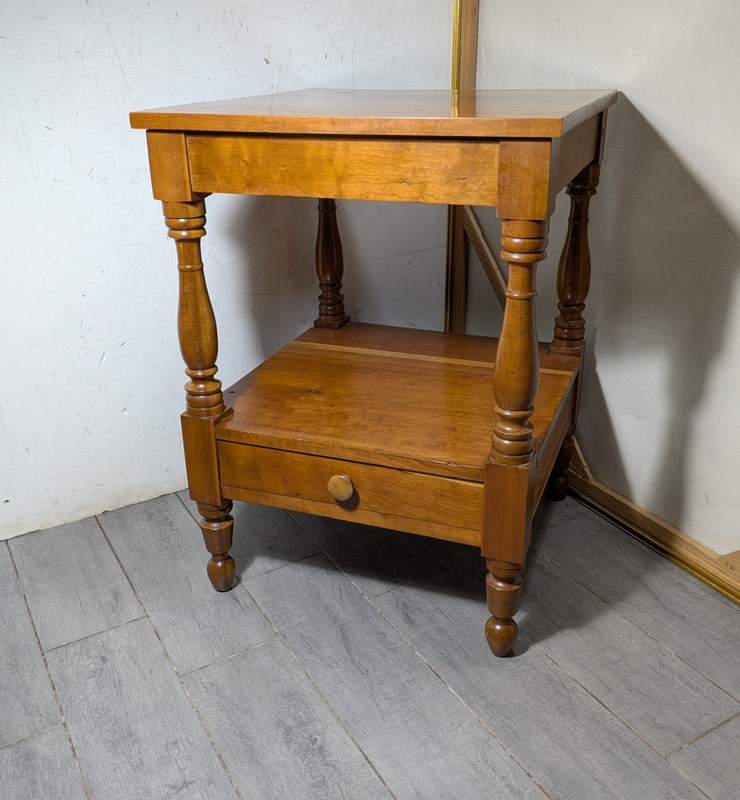 Antique 1800s Rustic Primitive Country Colonial 1-Drawer 2-Tier Side Table