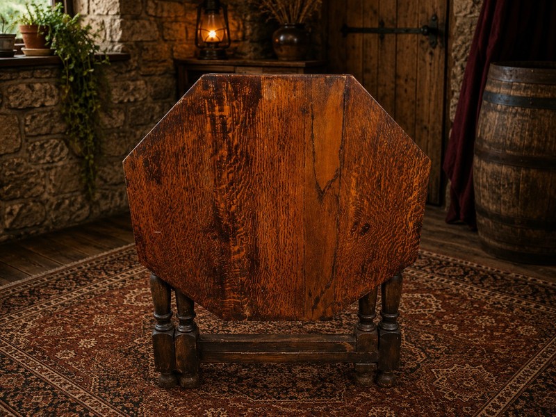 Antique Oak Folding Side Table Drop Leaf Gateleg Rustic English Occasional Table gallery