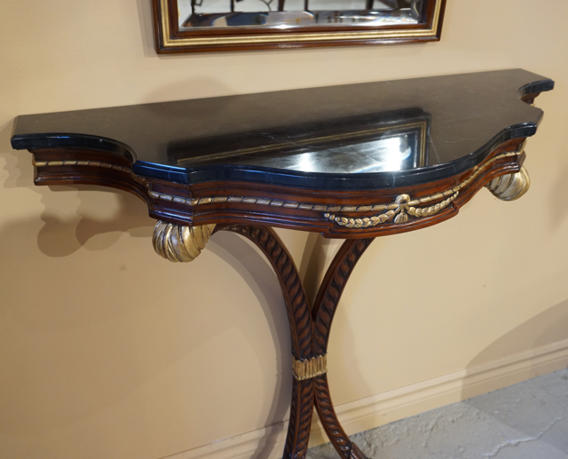 Beautiful Mahogany wall Console with Black marble top Wall Mirror gold accents gallery
