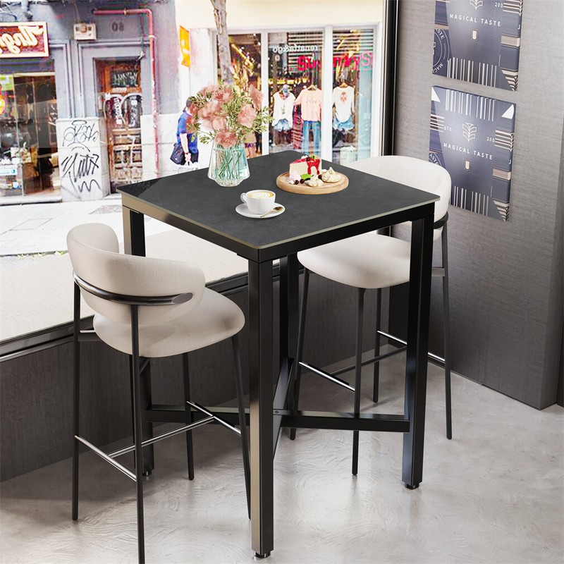 Tall Bar Table Square Cocktail Dining Table Sintered Stone Top for Balcony Home gallery