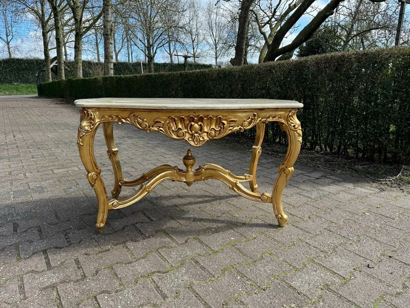 Table Louis XVI Gold Leaf Marble Coffee Table French 1940s Vintage