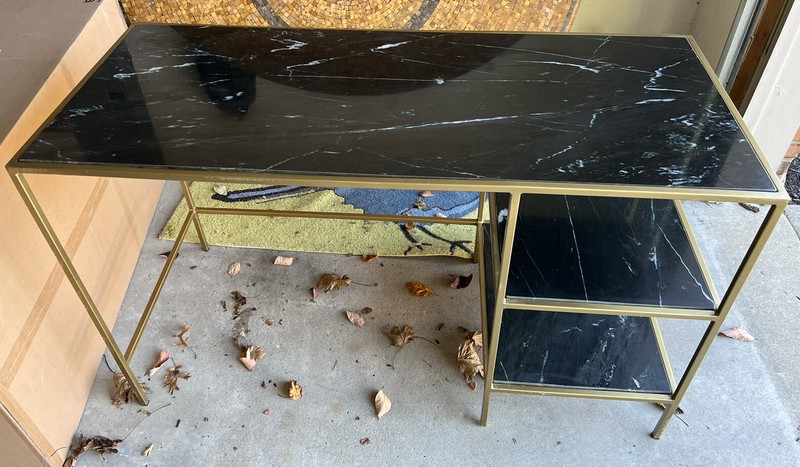 Special Custom Gold Modernist Gilt Metal French Marble Black writing desk gallery