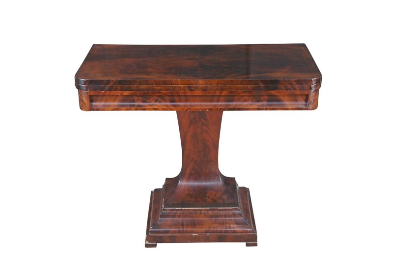 Antique 19th Century American Empire Crotch Mahogany Game Card Console Table