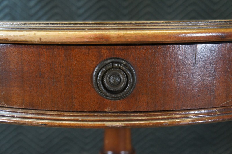 Antique English Georgian Style Mahogany Round Pedestal Drum Side Table Drawer gallery