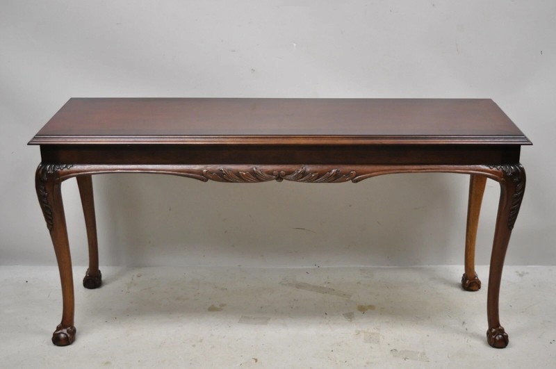 Lane Chinese Chippendale Georgian Mahogany Ball & Claw Console Sofa Hall Table gallery