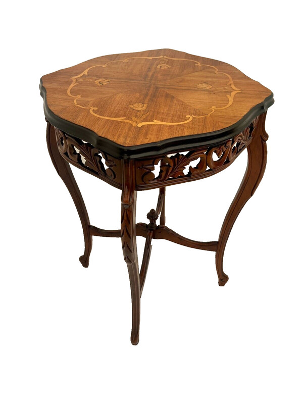 Antique French Square Table Entry Stand Floral Hand cut Inlays and fret work