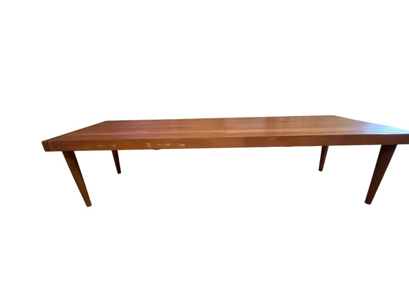 Mid Century Modern Teak Coffee Table Slatted Top Tapered Legs Vintage MCM Used gallery