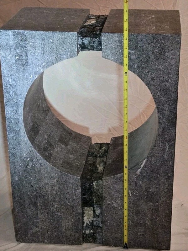 Vintage 80s Mid-century Modern Graphic Tessellated Granite Accent Table 27"x 29" gallery