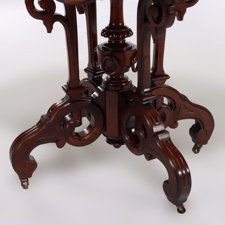 Antique Renaissance Revival Carved Walnut, Rosewood & Marble Parlor Table C1890 gallery
