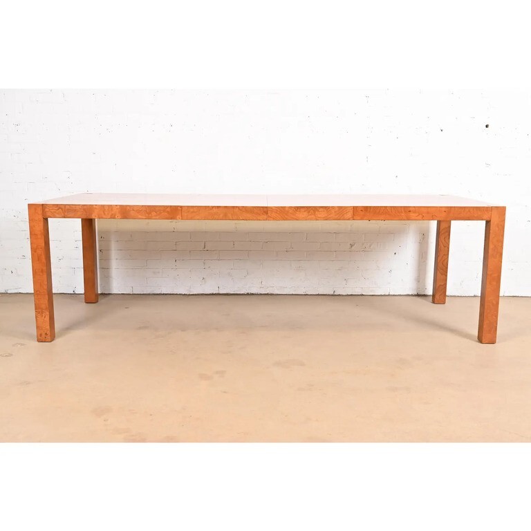 Milo Baughman Style Burl Wood Parsons Dining Table by Lane, Newly Refinished gallery