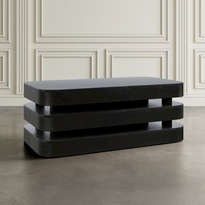 Mid-Century Modern Floating Sculpture Layered Coffee Table with Caster Wheels gallery