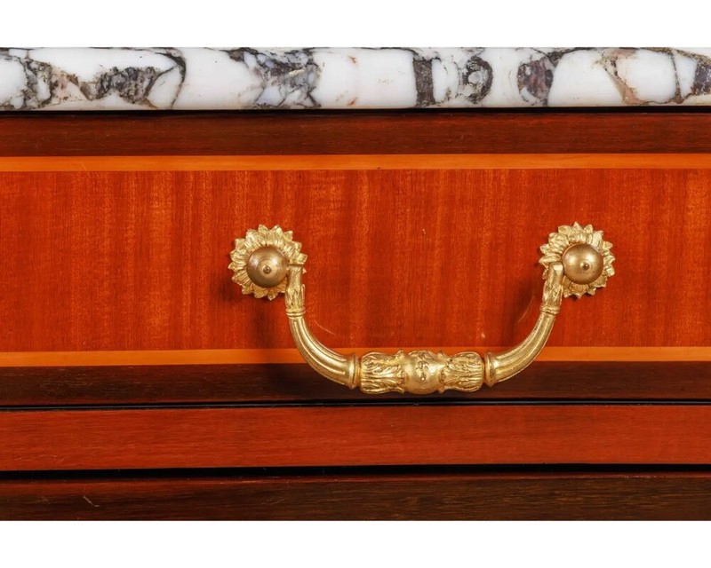 Exquisite French Ormolu-Mounted Mahogany Parquetry Marble-Top Commode C. 1870 gallery