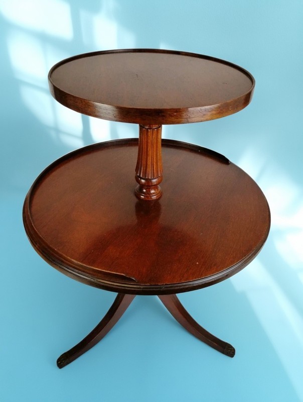 1940s Mersman 7137 Mahogany Round 2 Tier Tripod Leg Butlers Table Dumbwaiter Old