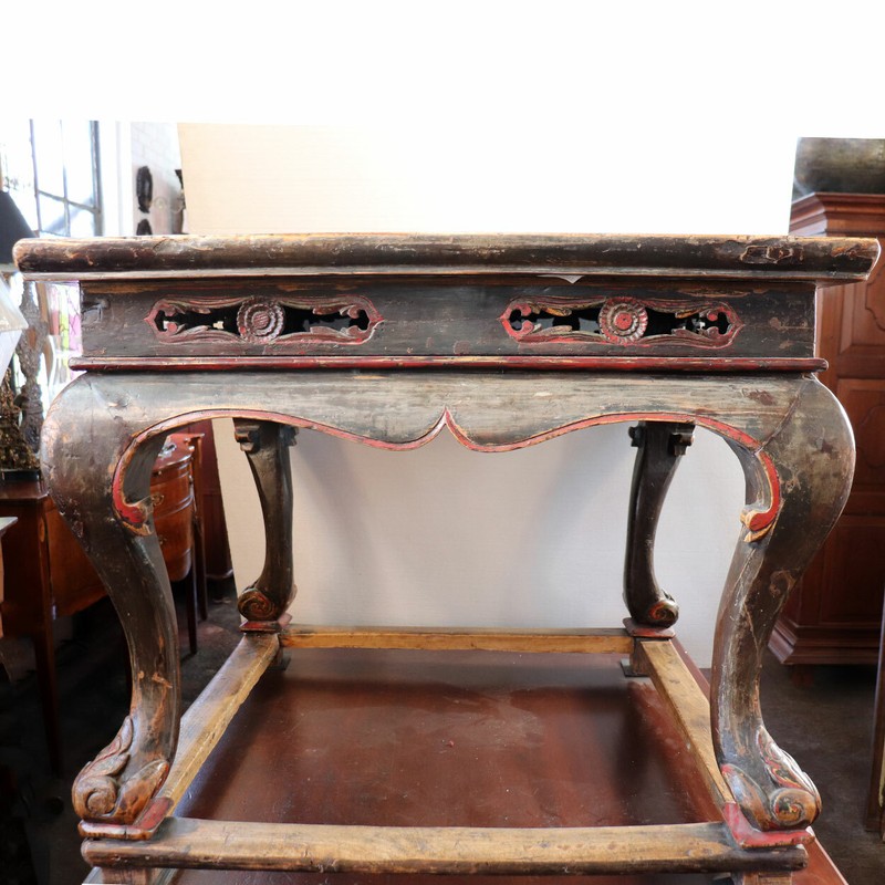 Antique Chinese Qing Red & Black Lacquered Elm Square Center Table 18th century gallery