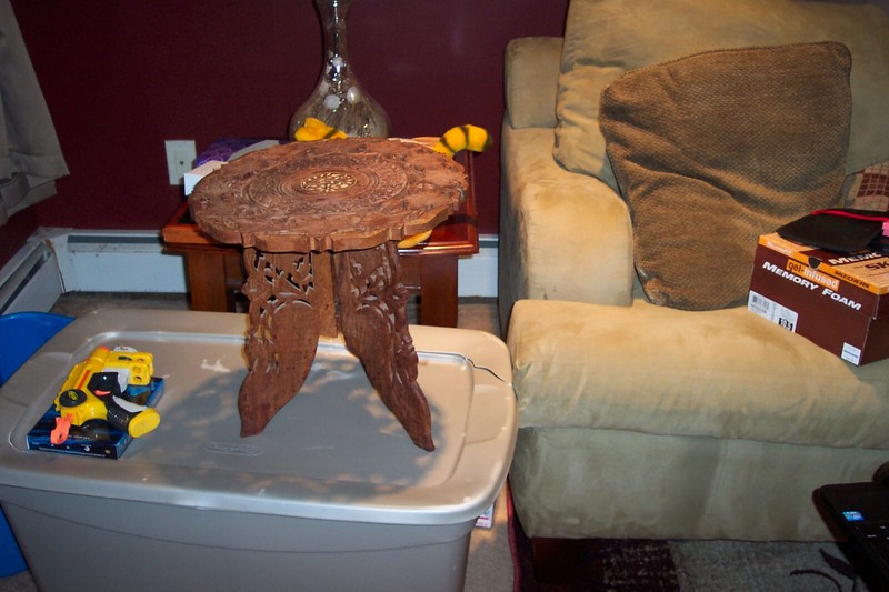 Vintage Carved Folding Moorish Style Inlaid Wood Round Accent Table - Beautiful! gallery