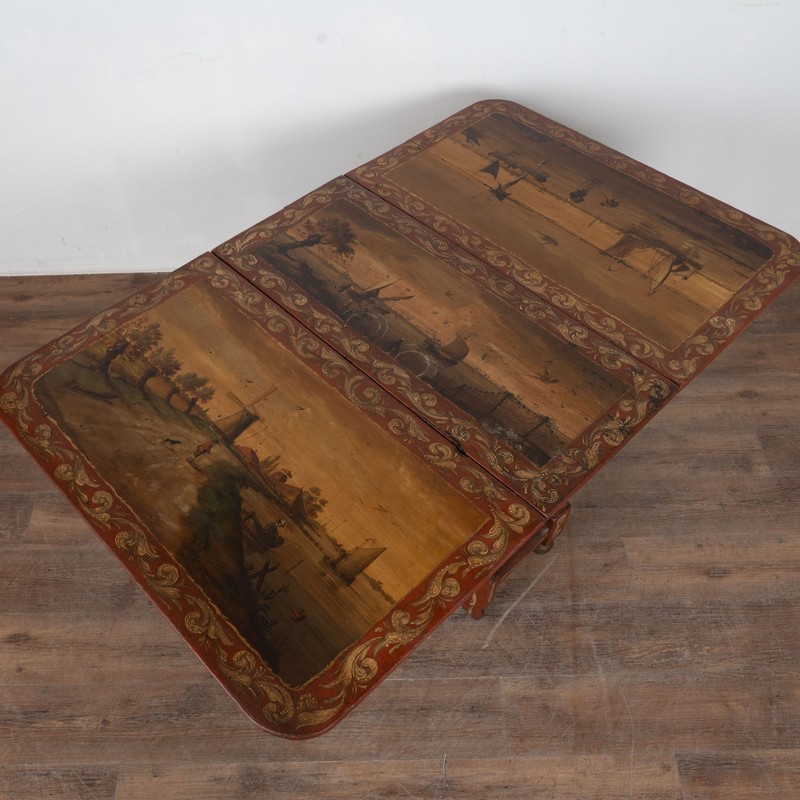 Early 19th Century Original Hand Painted Dutch Drop Leaf Table Console gallery