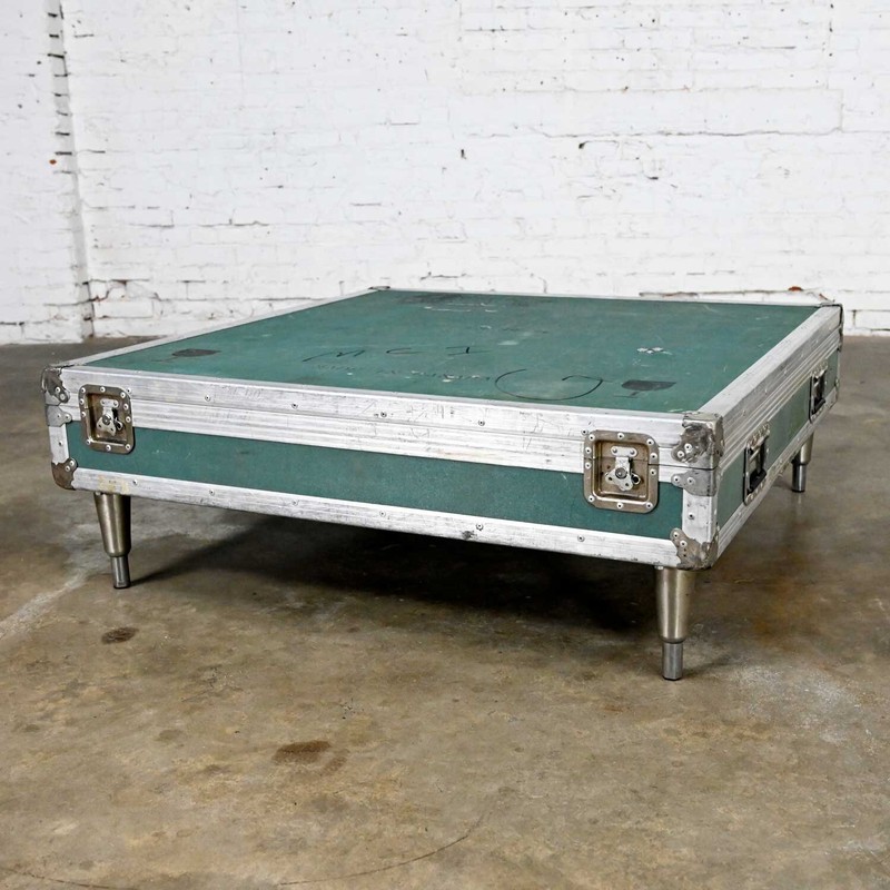 Vintage Industrial Case Low Square Turquoise Coffee Table with Chrome Latches gallery