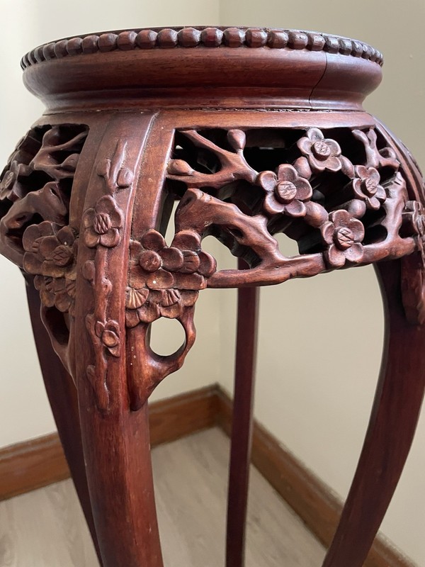Vintage Chinese Rosewood With Marble Top Plant Stand Side Table Pedestal Carved gallery