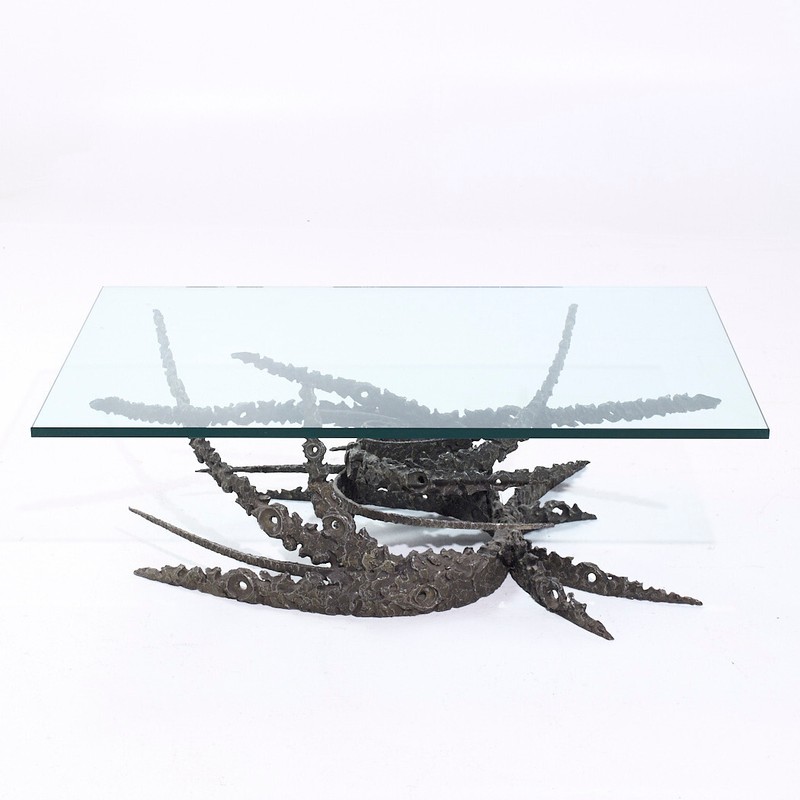 Daniel Gluck Mid Century Bronze Brutalist Swirl Coffee Table gallery