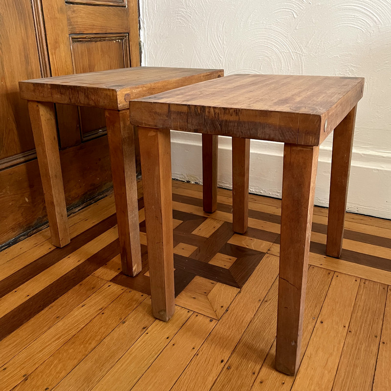 2 Vintage Butcher Block Stacking Side End Tables Hand Crafted Weathered Rustic gallery
