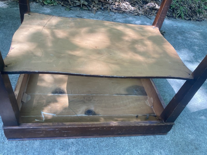 Antique Wooden Side Table with Casters and Lower Shelf, Brown Finish gallery