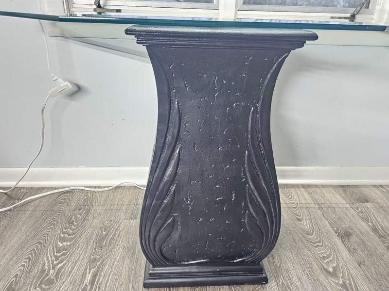 Vintage 1980s Sofa Table Pedestal Side Table Beveled Glass Top Foyer Table Black gallery